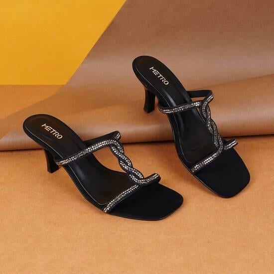 Women Black Party Slip Ons