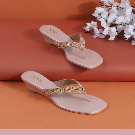 Women Rose-gold Ethnic Slip Ons