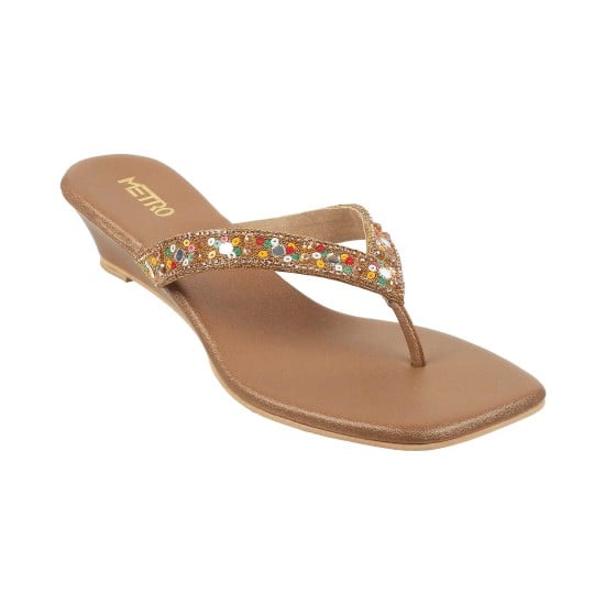 Women Antic-gold Ethnic Slip Ons