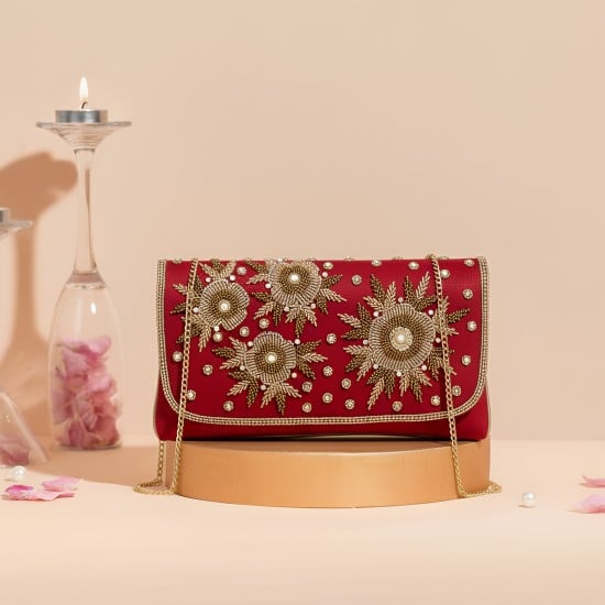 Women Maroon Clutch
