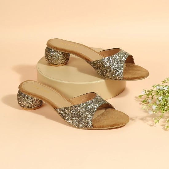 Women Gold Party Slip Ons