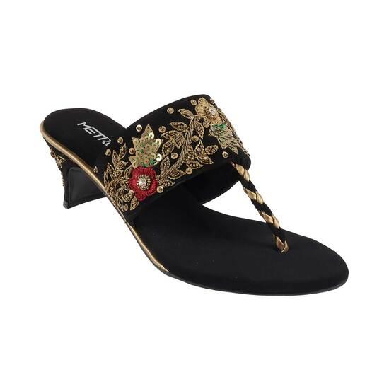 Women Black Ethnic Slip Ons
