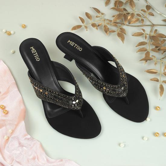 Women Black Ethnic Slip Ons