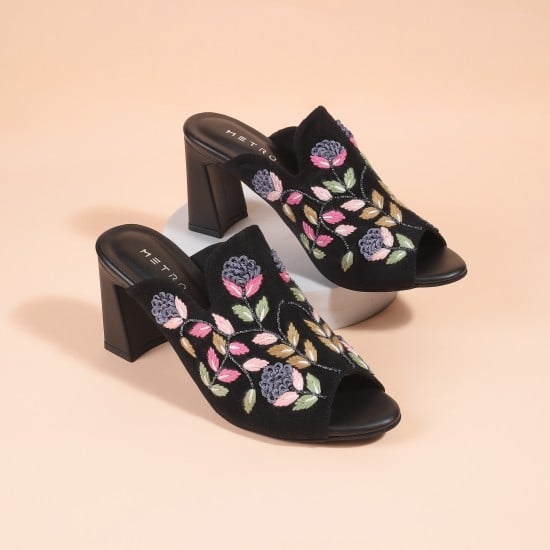 Women Black Ethnic Slip Ons