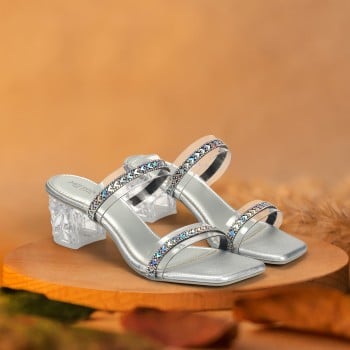 Metro Women Silver Party Slip Ons(SKU: 40-367-27-36)