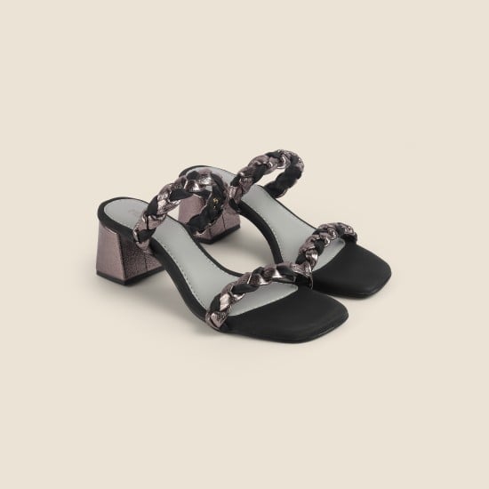 Women Gun-metal Party Slip Ons