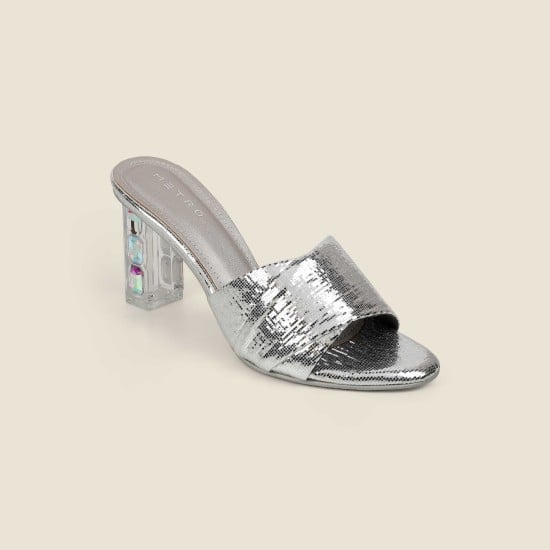 Women Silver Party Slip Ons