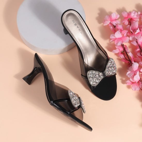 Women Black Party Slip Ons