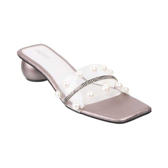 Women Gun-Metal Party Slip Ons