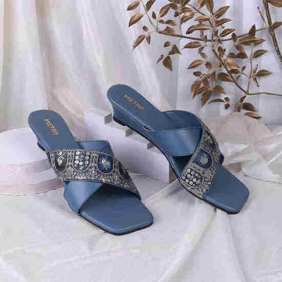 Women Blue Casual Slides