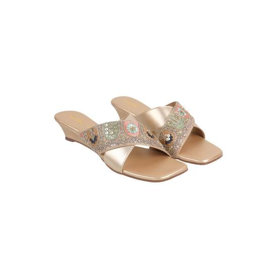 Women Gold Casual Slides