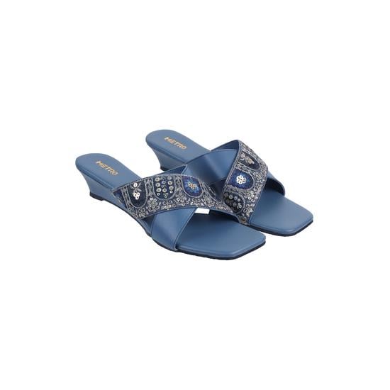 Women Blue Casual Slides