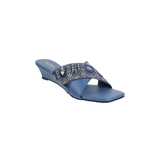 Women Blue Casual Slides