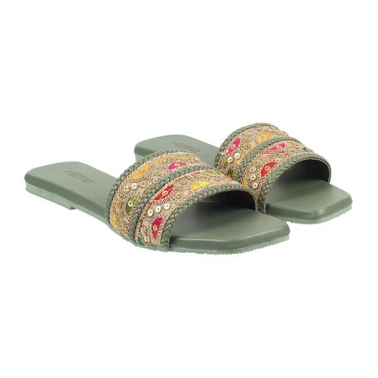 Women Green Casual Slippers