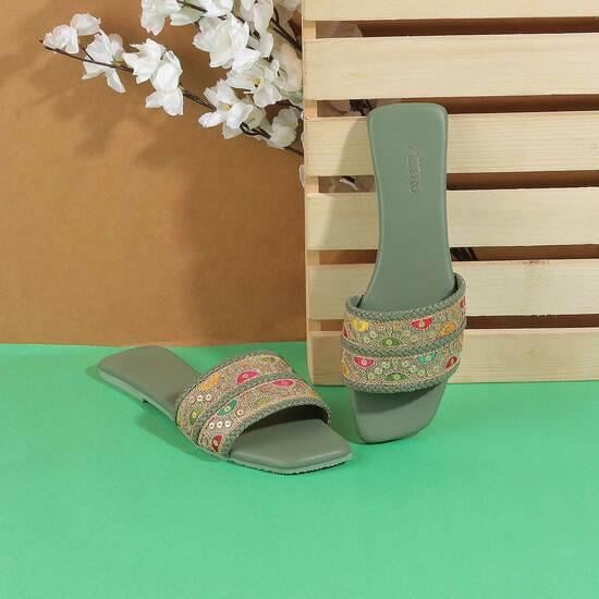 Women Green Casual Slippers