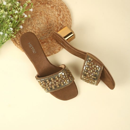 Women Antic-gold Party Slip Ons