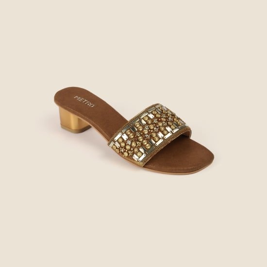 Women Antic-gold Party Slip Ons
