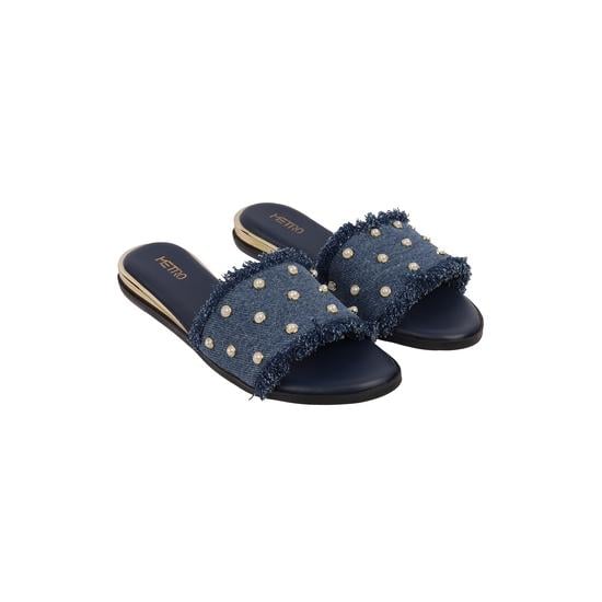 Women Blue Casual Mules