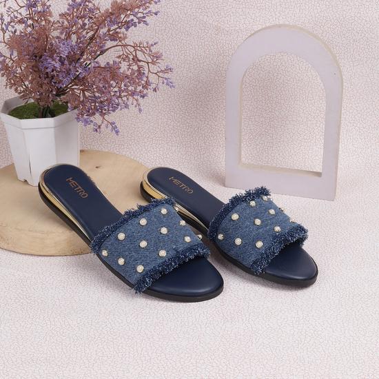 Women Blue Casual Mules