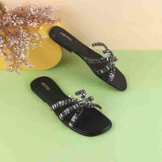 Women Black Casual Slides