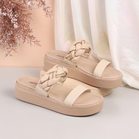 Women Beige Casual Slides