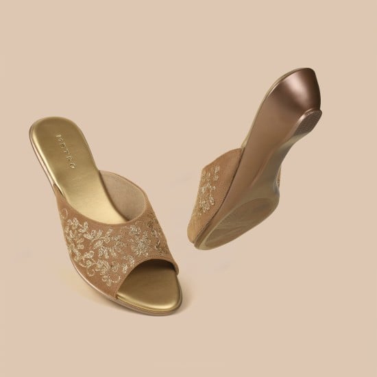 Women Antic-gold Ethnic Slip Ons