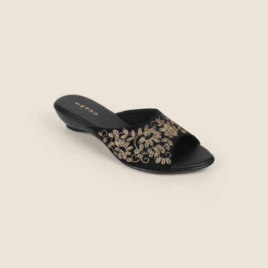 Women Black Ethnic Slip Ons