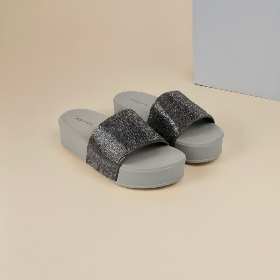 Women Gun-metal Casual Slip Ons