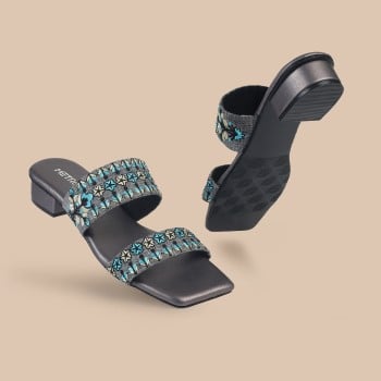 Metro Women Gun-metal Ethnic Slip Ons(SKU: 41-396-29-36)