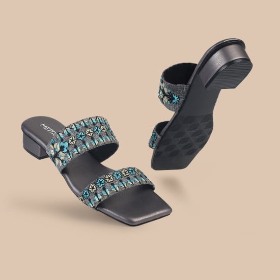 Women Gun-metal Ethnic Slip Ons
