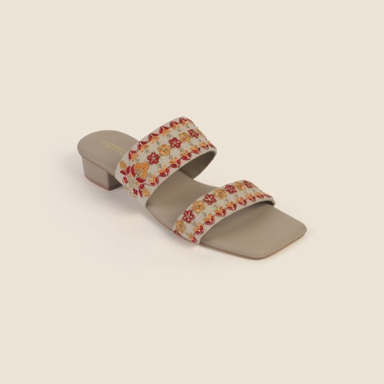 Women Beige Ethnic Slip Ons