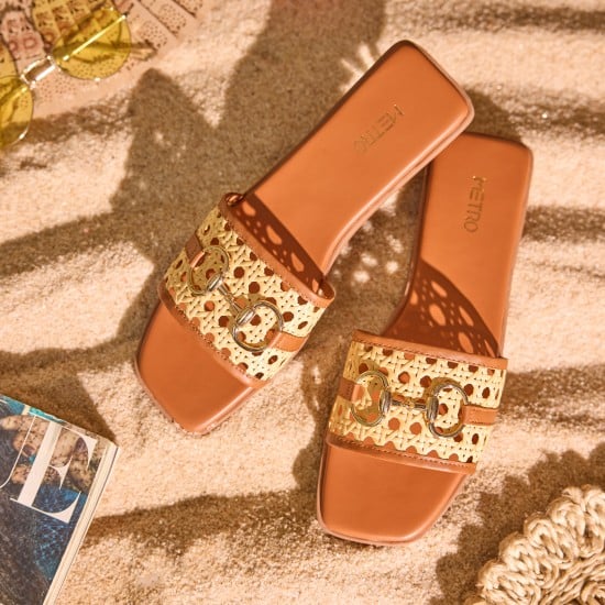 Women Tan Casual Slippers
