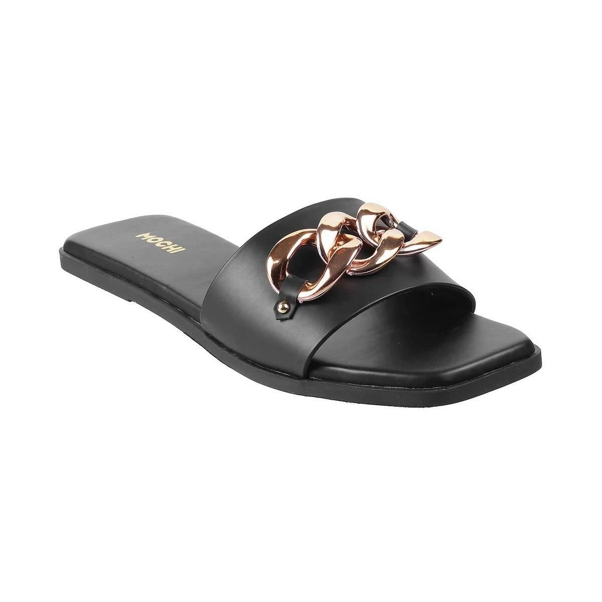 Buy Mochi Black Casual Slippers Online 