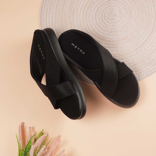 Women Black Casual Slip Ons