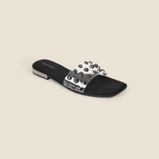 Women Gun-metal Casual Slip Ons