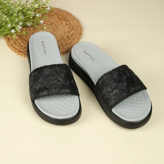 Women Black Casual Slip Ons