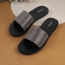 Women Gun-metal Casual Slip Ons