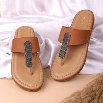 Walkway Women Tan Casual Slip Ons(SKU: 44-1053-23-39)
