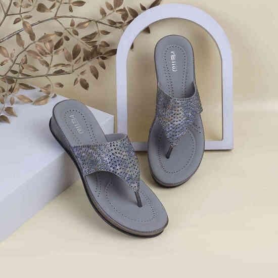 Women Gun-metal Party Slip-Ons