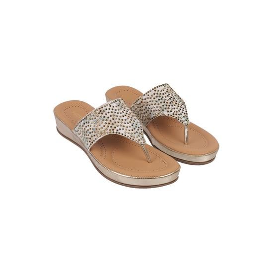 Women Gold Party Slip Ons