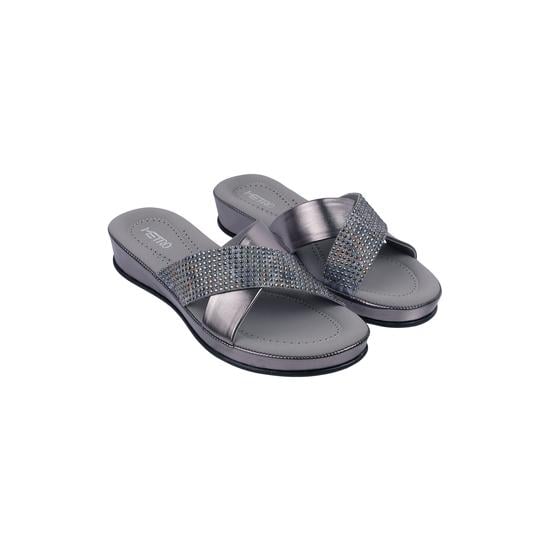 Women Gun-metal Party Slip Ons