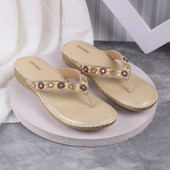 Walkway Women Gold Casual Slippers(SKU: 44-190-15-38)