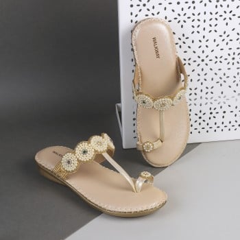 Walkway Women Gold Ethnic Slippers(SKU: 44-193-15-37)