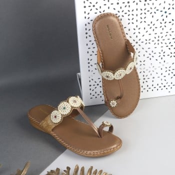 Walkway Women Antic-gold Ethnic Slippers(SKU: 44-193-28-41)