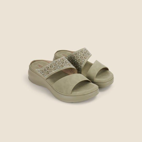 Women Green Casual Slip Ons
