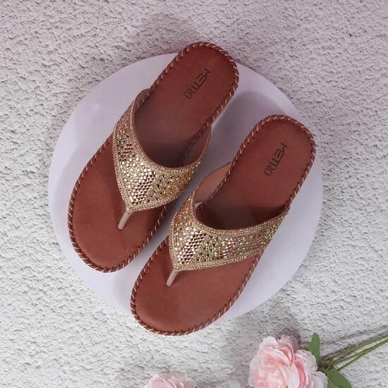 Women Gold Casual Slippers