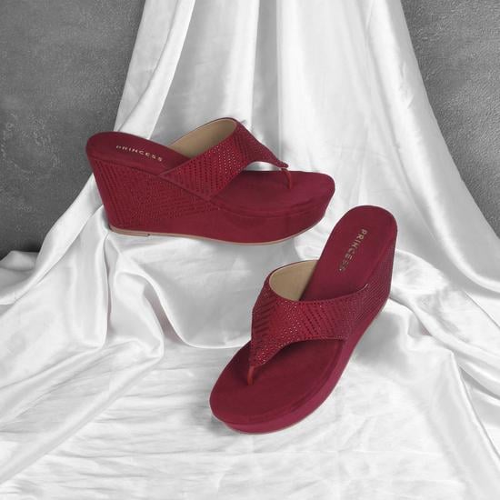 Women Maroon Party Slip Ons