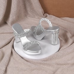 Women Silver Party Slip Ons