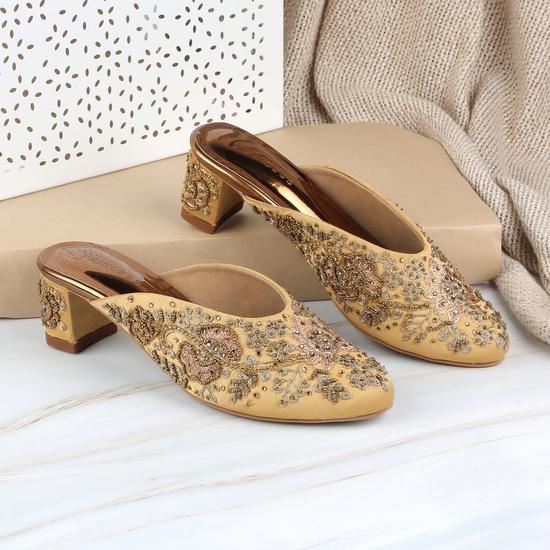 Women Antique-Gold Wedding Slip Ons