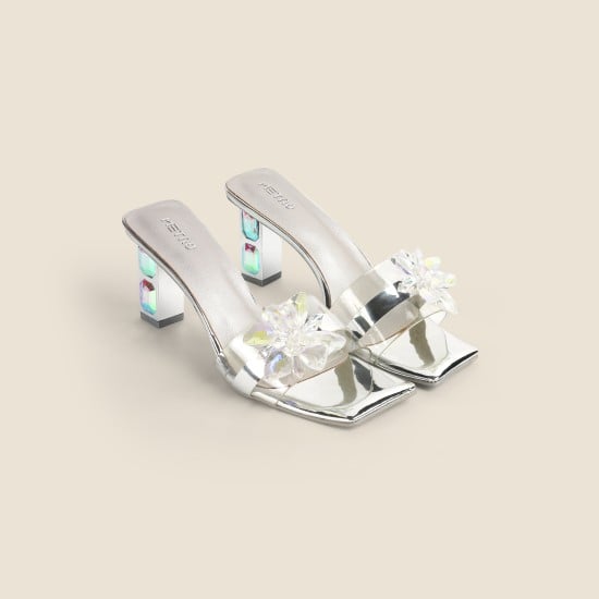 Women Silver Party Slip Ons